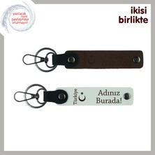 Yılbaşı Için Vatan Temalı Hediye – Ayyıldız ve Türkiye Isimli Anahtarlık Seti, Koyu Kahve-Beyaz