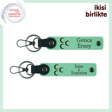 En Yakın Arkadaşına Hatıra, Üç Hilal, Çift Isimli 2 Anahtarlık Hediye, Açık Yeşil-Yeşil