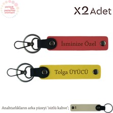 Sevgiliye Yıl Dönümü Sürprizi, Isim & Soyisim Yazılı 2’li Anahtarlık Seti, Nar Çiçeği-Sarı-S Kahve