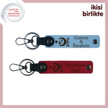 Aile Üyelerine Özel – Ayyıldız Kurt Göktürk Temalı, Isimli 2’li Anahtarlık Takımı, Gök Mavi-Kırmızı