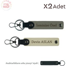 Sevgiliye Yıl Dönümü Hediyesi, Isim & Soyisim Yazılmış 2’li Anahtarlık, Kül Gri-Sütlü Kahve-Siyah