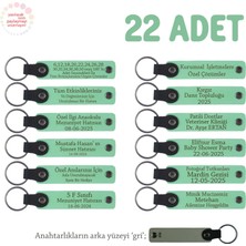 Açık Yeşil & Gri, Anaokulu Anısı Olarak Üzerinde Isim Yazılı Anahtarlık 22’li Set, Özel Hediye