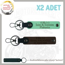 Motor Tutkunlarına Özel, Isim Plaka ve 0 Rh (+) Kan Grubu Yazılı X2 Anahtarlık, Yeşil-K Kahve-Laci