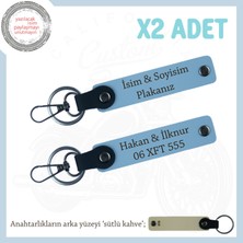 Motorsikletçi Babaya Çok Değerli Hediyelik, Isim ve Plaka Yazılı 2'li Anahtarlık, Mavi-S Kahve