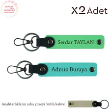 Akrabaya Yılbaşı Armağanı, Isim & Soyisim Yazılı 2’li Anahtarlık, Turkuaz-Fıstık Yeşil-Sütlü Kahve