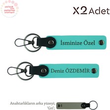 Kurumsal Çalışanlara Manevi Hediye, Isimli & Soyisimli 2’li Anahtarlık Hediye Takımı, Turkuaz-Gri