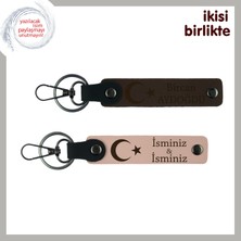 Patrona Kurumsal ve Anlamlı Hediye – Ay Yıldız Desenli Anahtarlık Takımı, Koyu Kahve-Yavru Ağzı