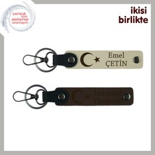 Sevgiline Her Zaman Yanında Olacak Bir Hediye – Ay Yıldızlı Kişisel Anahtarlık, Sütlü Kahve-Kahve