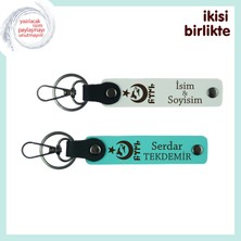 Milli Ruhlu Hediye – Ayyıldız Kurt Göktürk ve Kişiye Özel Anahtarlık Takımı 2li, Beyaz-Turkuaz