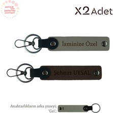 Arkadaşa Yılbaşı Hediyesi, Isim Yazılı 2’li Anahtarlık Takımı, Kül Gri-Koyu Kahve-Gri