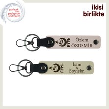 Evlilik Yıldönümü Anısı – Ayyıldız Kurt Göktürk Desenli Kişisel Deri Anahtarlık, Pudra-Sütlü Kahve