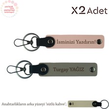 Anneye Romantik Sürpriz, Isim & Soyisim Yazılı 2’li Anahtarlık Seti, Yavru Ağzı-Kül Gri-Sütlü Kahve