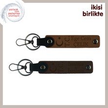 Babalar Için Özel Armağan, Ay Yıldız Tc Isimli 2’li Hediyelik Anahtarlık Takımı, Açık Kahve-Kahve
