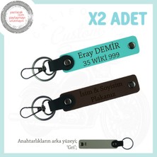 Kişisel Anahtarlık Set X2 – Taksi, Otomobil, Motosiklet Için Plaka & Isim, Koyu Kahve-Turkuaz-Gr