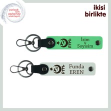 Ailene Anlamlı Hediye – Ayyıldız Kurt Göktürk Isimli 2’li Anahtarlık Takımı, Fıstık Yeşil-Beyaz