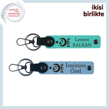 Gönlündeki Anlamlı Hediye – Ayyıldız Kurt Göktürk Desenli Kişisel Anahtarlık, Turkuaz-Gök Mavi
