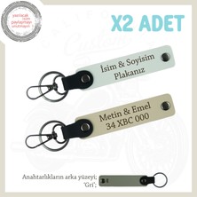 Detaylarda Saklı Şıklık – Plaka ve Isim Yazılı Çiftler Için X2'li Deri Anahtarlık, Beyaz-S Kahve-Gr