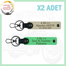 Sütlü Kahve-Fıstık Yeşil, Motorcu Tarzı Plakalı & Isimli Deri 2'li Anahtarlık,  A Rh (+) Kan Grubu