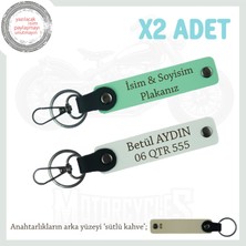 Kalıcı ve Anlamlı Hediye Arayanlara – Plaka ve Isim Yazılı Deri Anahtarlık X2, Yeşil-Beyaz-Sk