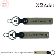 Dayıya Doğum Günü Armağanı, Isim Yazılı 2’li Anahtarlık Hediye Takımı, Kül Gri-Sütlü Kahve