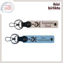 Eşine Verebileceğin En Anlamlı Hediye – Ayyıldız Kurt Göktürk Deri Anahtarlık Seti, Pudra-Gök Mavi