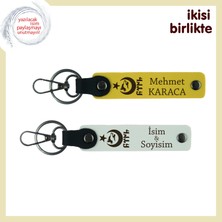 Aşkın ve Bağlılığın Simgesi – Ayyıldız Kurt Göktürk ve Isimli Ikili Anahtarlık Set, Sarı-Beyaz