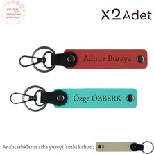 Babalar Gününe Romantik Jest, Isim & Soyisim Yazılı 2’li Anahtarlık Seti, Nar Çiçeği-Turkuaz-S Kahve