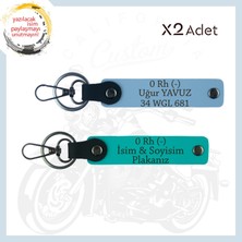 K Turkuaz-Gök Mavi, Tüm Sürücülere Özel Isim Plaka ve 0 Rh (-) Kan Grubu Yazılı 2'li Anahtarlık Set