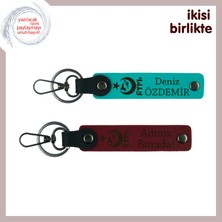 Kankaya  Armağan – Ayyıldız Kurt Göktürk Desenli Isim Yazılı Anahtarlık Takımı, Koyu Turkuaz-Bordo