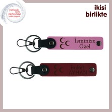 Iş Arkadaşına Vefalı Bir Jest – Üç Hilal, Isim Yazılabilir Anahtarlık Seti, Pembe-Bordo