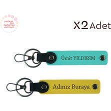 Arkadaşa Yılbaşı Jest, Isim Yazılı 2’li Anahtarlık Seti, Sarı-Turkuaz