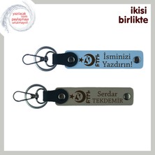 Gurur Yüklü Hatıra – Ayyıldız Kurt Göktürk Desenli Kişiye Özel Isimli Anahtarlık, Gök Mavi-Kül Gri