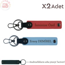 Öğrenciye Yılbaşı Armağanı, Isim & Soyisim Yazılmış 2’li Anahtarlık, Nar Çiçeği-Gök Mavi-Lacivert