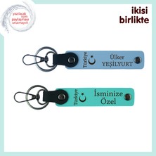Vatansever Bir Hediye – Ayyıldız ve Türkiye Temalı 2’li Kişisel Anahtarlık Seti, Gök Mavi-Turkuaz