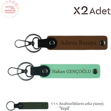 Yeni Evlilere Özel Hediye, Isimli 2’li Anahtarlık Hediye Seti, Açık Kahve-Yeşil-Yeşil