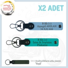 Yolların Sürücülerine Isim Plaka ve B Rh (+) Kan Grubu Yazılı X2 Deri Anahtarlık, K Turkuaz-Mavi-Ysl