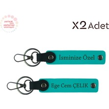 Değerli Olana Ince Bir Hatıra – Kişisel Isimli 2’li Anahtarlık Hediyesi, Koyu Turkuaz