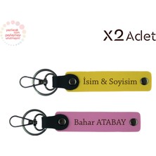 Sevgiliye Romantik Sürpriz, Isim & Soyisim Yazılı 2’li Anahtarlık Seti, Sarı-Pembe