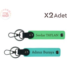 Evlilik Yıldönümüne Özel, Isimli 2’li Anahtarlık Hediye Seti, Turkuaz-Fıstık Yeşil