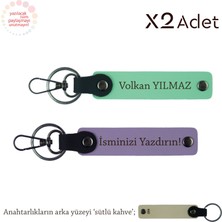 Yılbaşı Için Anlamlı Sürpriz, Isim Yazılı 2’li Anahtarlık Hediye Takımı, Mor Menekşe-Yeşil-S Kahve