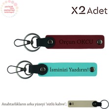 Yılbaşı Için Şık Jest, Isimli & Soyisimli 2’li Anahtarlık Hediye Takımı, Turkuaz-Bordo-Sütlü Kahve