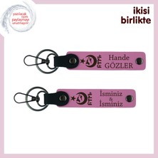 Sevgililer Günü Için Vatan Temalı Hediye – Ayyıldız Kurt Göktürk Deri Anahtarlık Seti, Pembe-Pembe