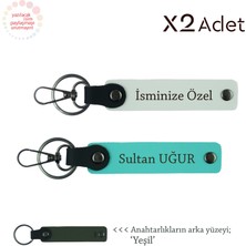 Yıldönümüne Özel Hediyelik – Kişisel Isimli 2’li Anahtarlık Seti, Beyaz-Turkuaz-Yeşil