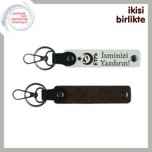 Işe Başlayanlara Hediye, Ayyıldız Kurt Göktürk Temalı Isim Yazılı 2’li Anahtarlık Takım, Beyaz-Kahve