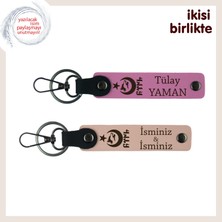 Aşkın ve Sadakatin Sembolü – Özel Ayyıldız Kurt Göktürk Desenli Anahtarlık Takımı, Pembe-Yavru Ağzı