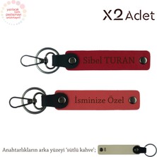 Sevgiliye Yıl Dönümü Hediyesi, Isimli 2’li Anahtarlık Takımı, Nar Çiçeği-Kırmızı-Sütlü Kahve