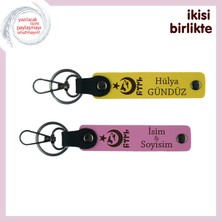 Sevgililer Gününe Özel Dokunuş – Ayyıldız Kurt Göktürk Temalı Isimli Anahtarlık Hediyesi, Sarı-Pembe