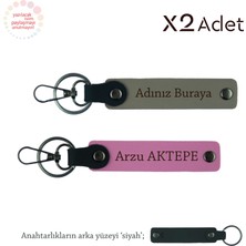 Öğretmene Yılbaşı Armağanı, Isimli & Soyisimli 2’li Anahtarlık Seti, Kül Gri-Pembe-Siyah