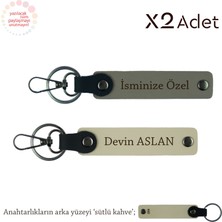 Anneye 14 Şubat Sürprizi, Isimli & Soyisimli 2’li Anahtarlık Seti, Kül Gri-Sütlü Kahve-Sütlü Kahve