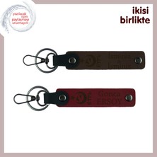 Yeni Evli Çifte Armağan – Ayyıldız Kurt Göktürk Temalı 2’li Kişisel Anahtarlık Set, Koyu Kahve-Bordo